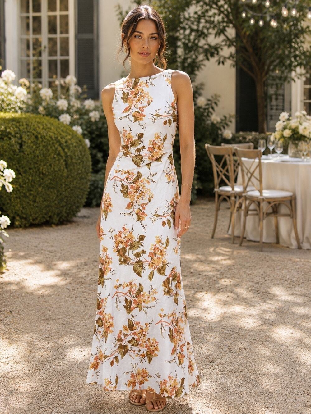Reformation Linen Garden Party Open Back Floral Maxi Dress Romantic Luxury New 4